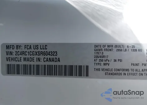 2025 Chrysler Voyager Lx from USA, damaged, VIN 2C4RC1CGXSR604323